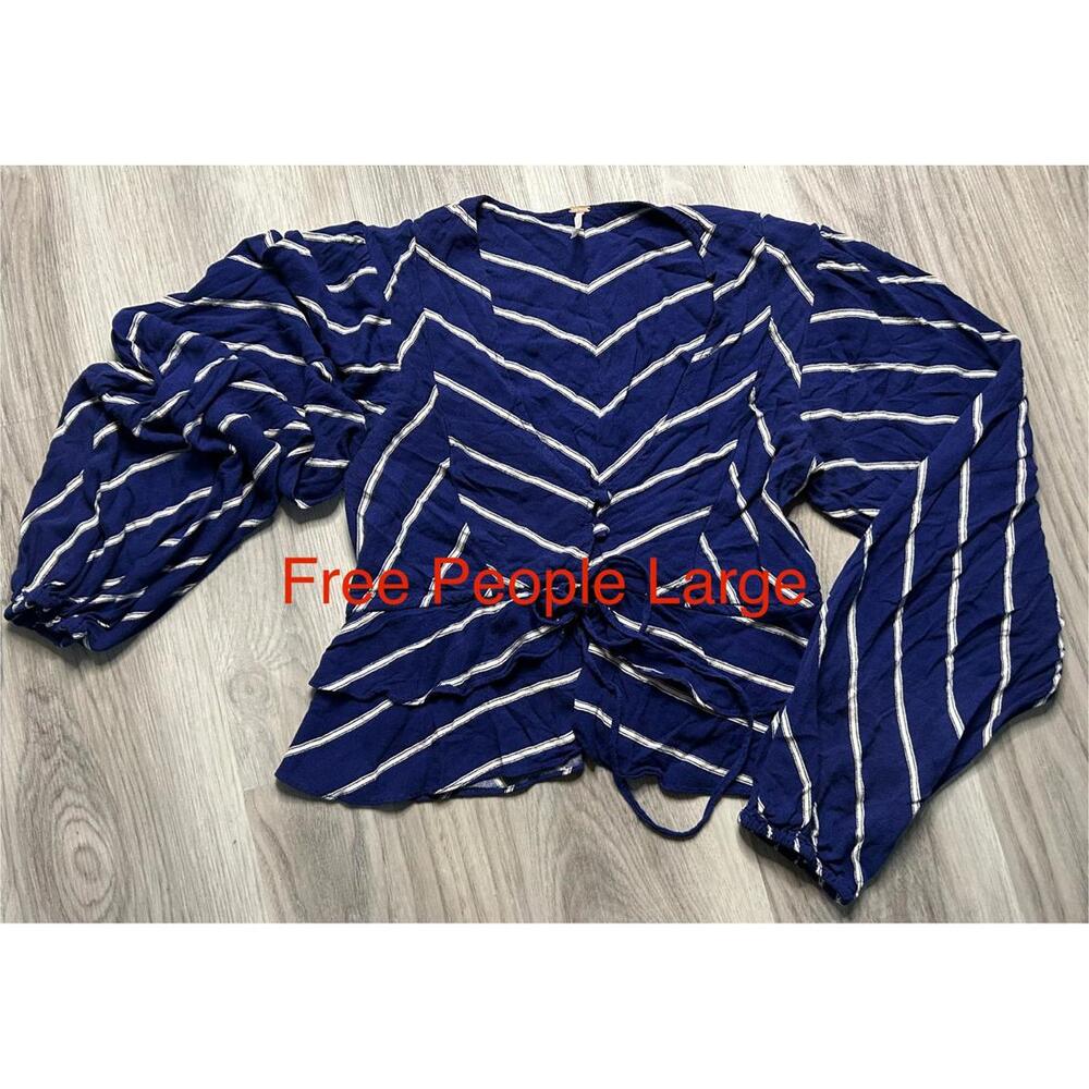 Free People Large Blue and‎ White Striped Blouse